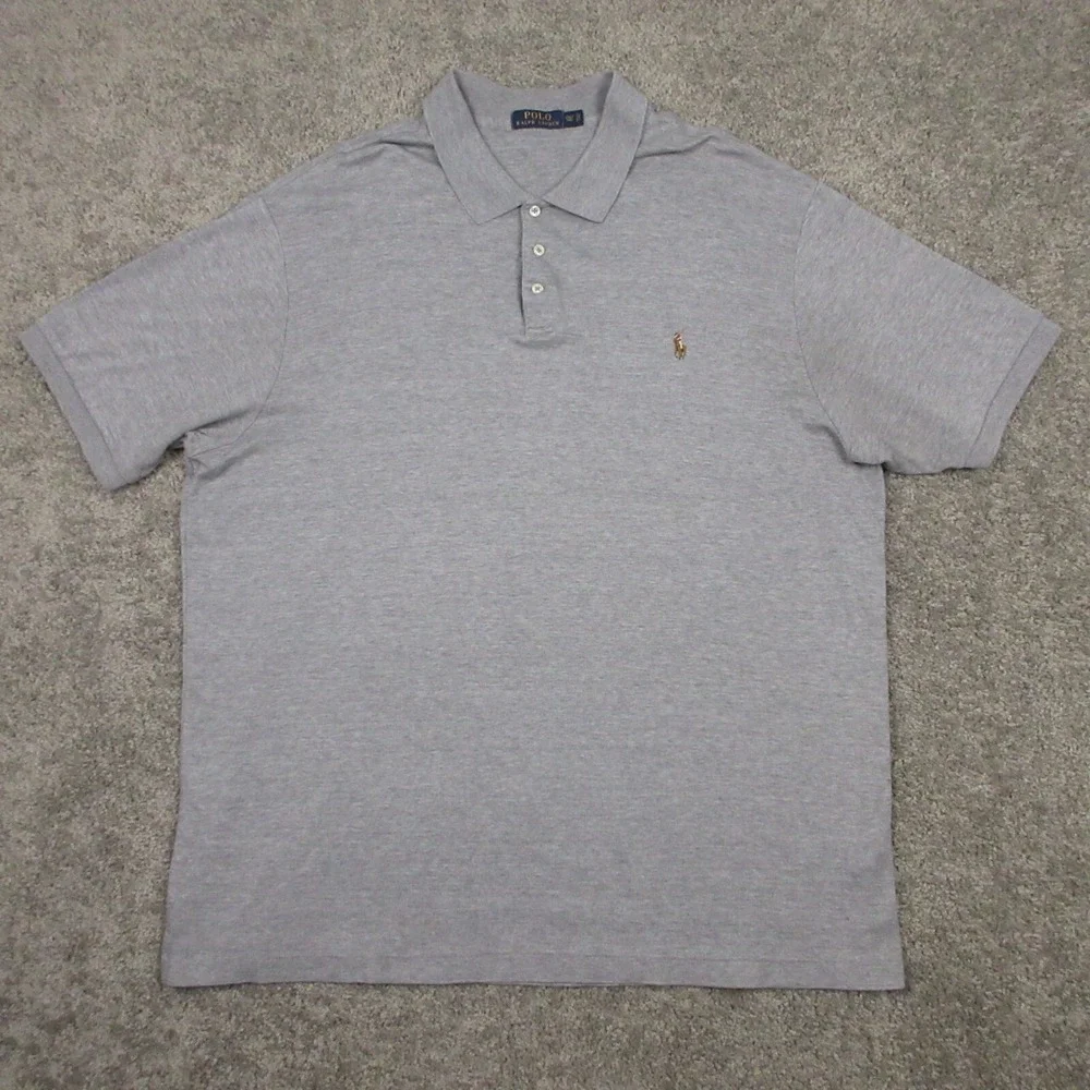 Polo Ralph Lauren Shirt Mens 2XLT‎ Gray Heather Brown Pony Logo Rugby Golf